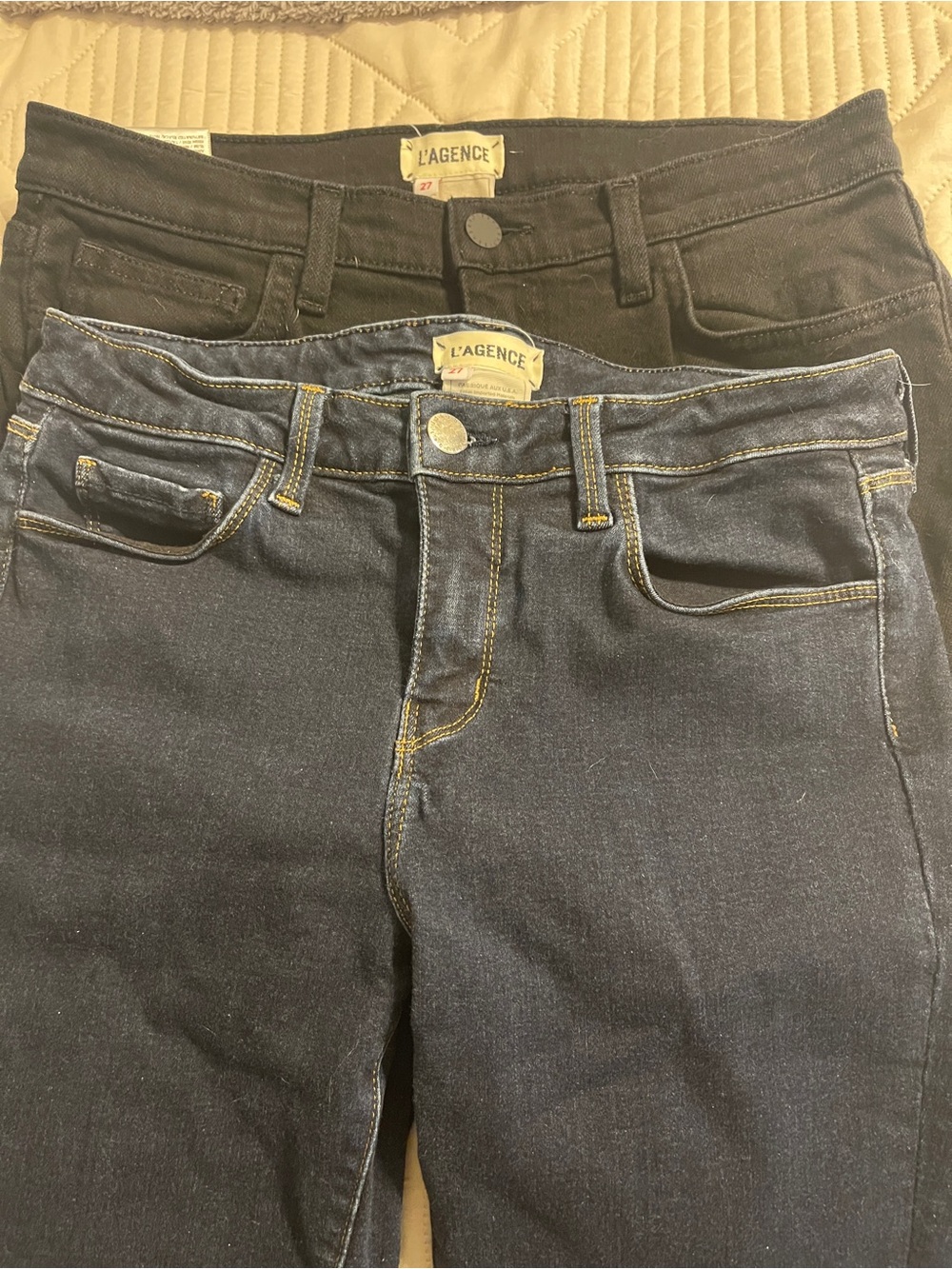 2 pair of L'AGENCE Women’s Skinny Jeans - Dark Blue and Black size 27